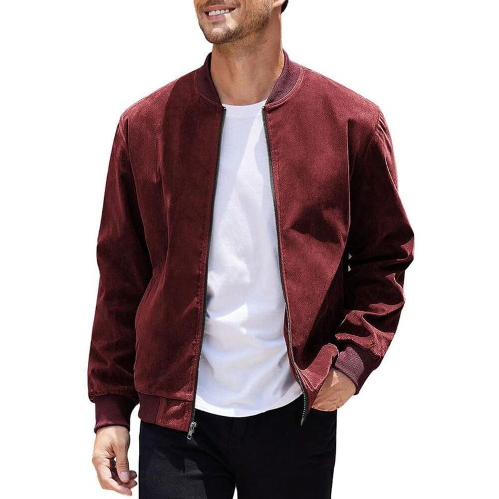 COOFANDY - Men's Casual Varsity Jacket Vintage Light Brown - Picture 10 of 11